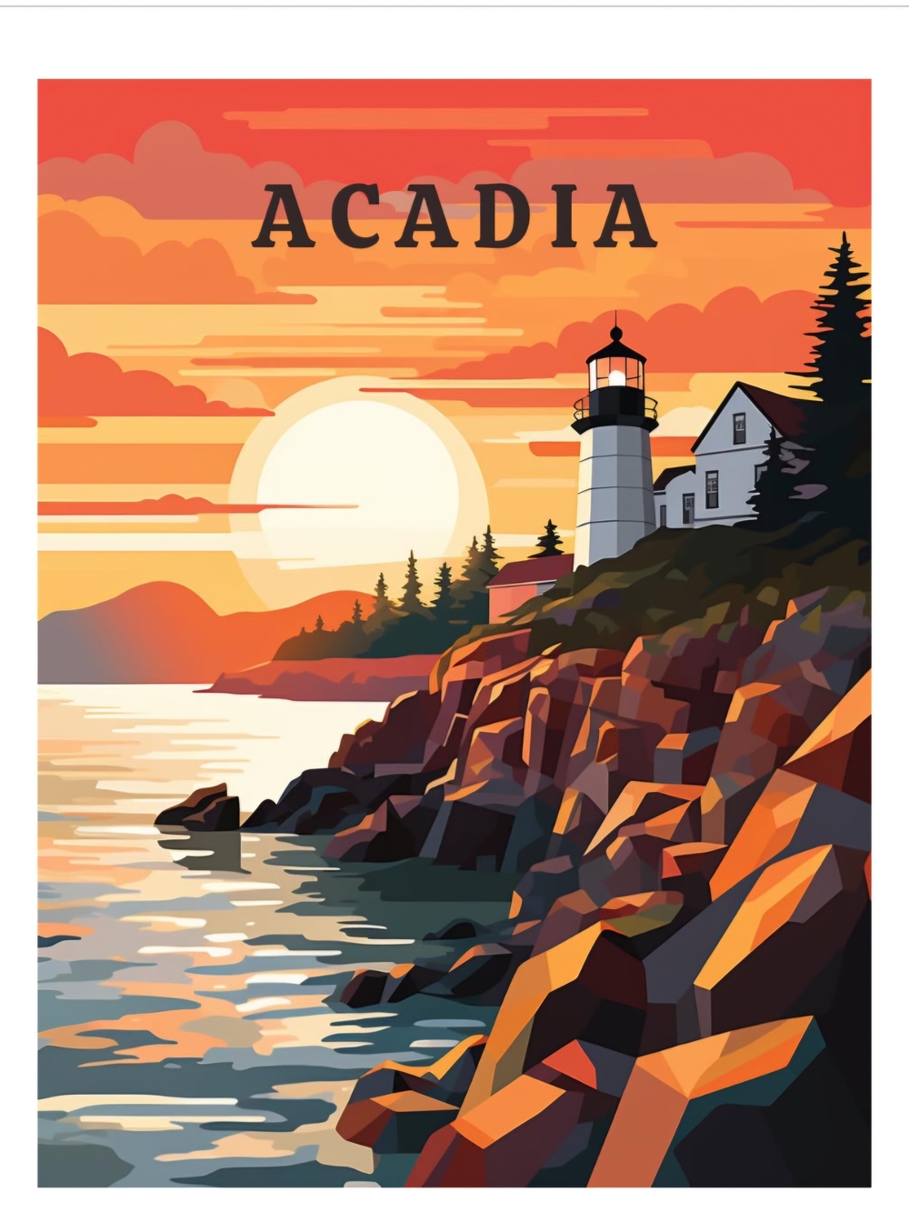New Acadia Sunset Lighthouse Diamond Art Painting- Orange Coastal